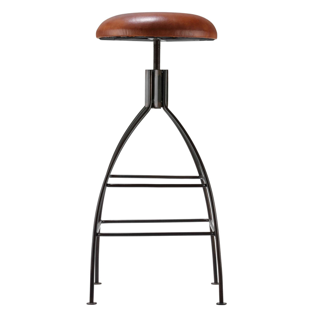 Bare Decor Pinot Counter Stool Black Metal Frame with Brown Genuine Leather Seat