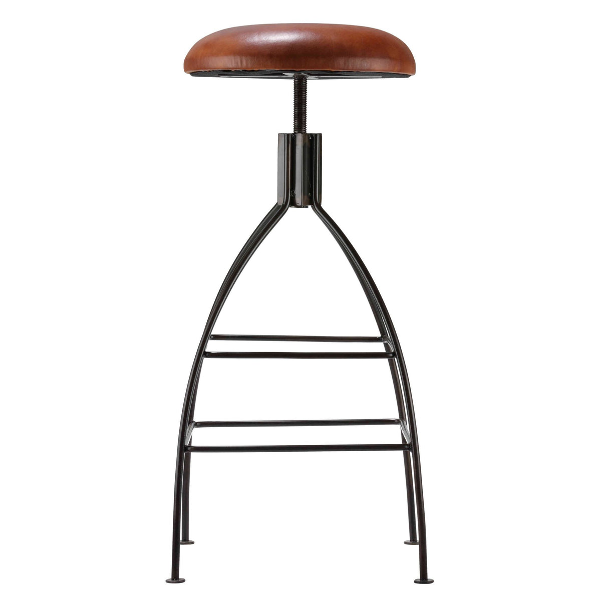 Bare Decor Pinot Counter Stool Black Metal Frame with Brown Genuine Leather Seat