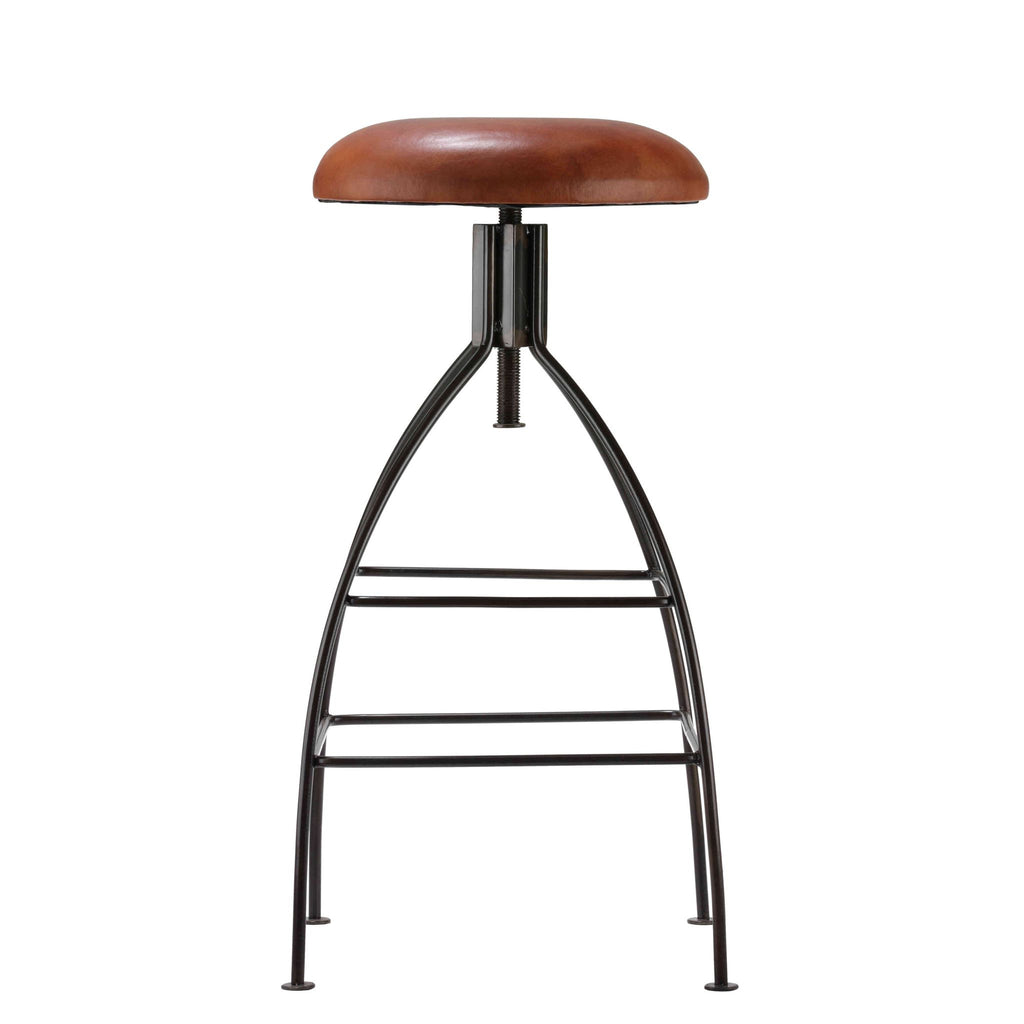 Bare Decor Pinot Counter Stool Black Metal Frame with Brown Genuine Leather Seat