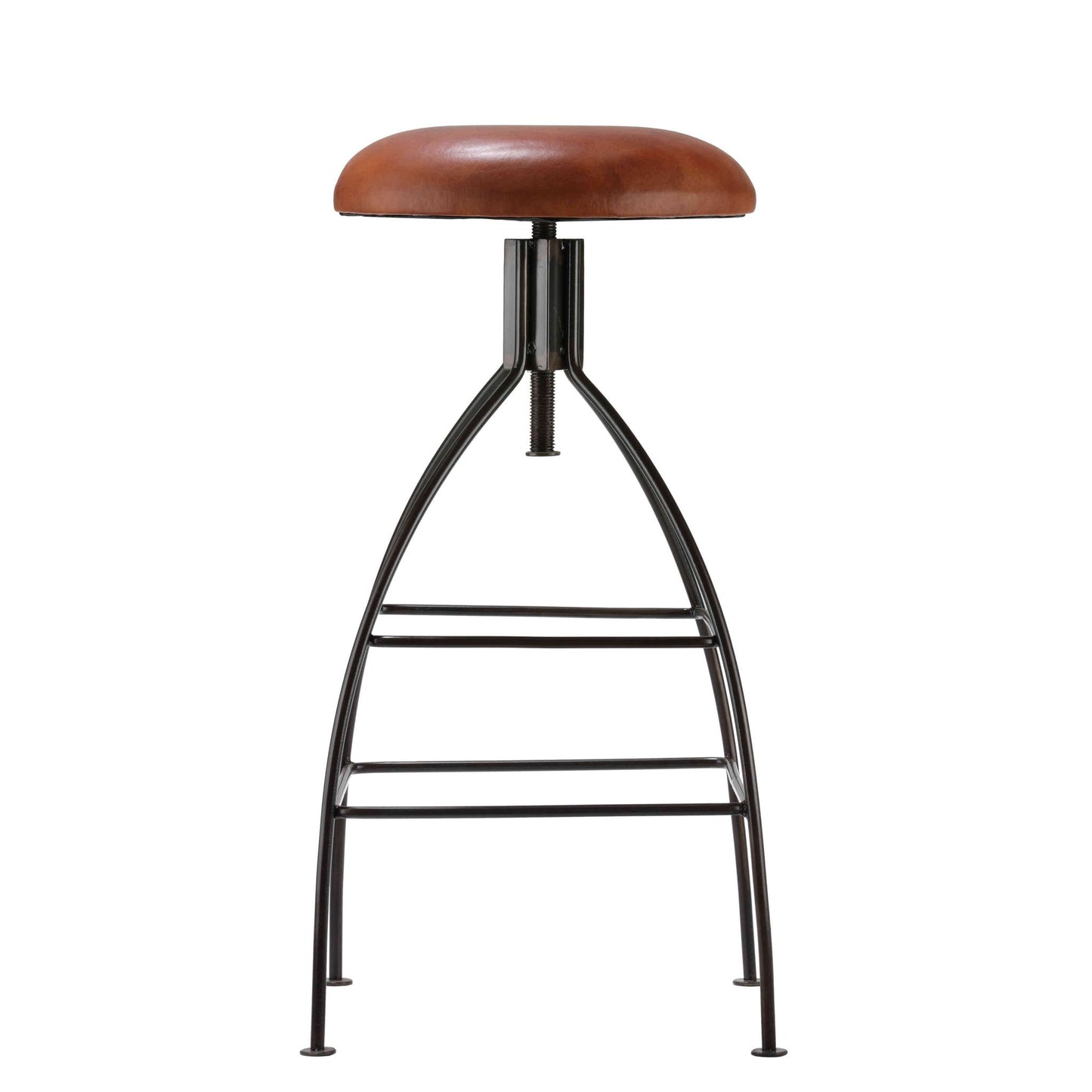 Bare Decor Pinot Counter Stool Black Metal Frame with Brown Genuine Leather Seat