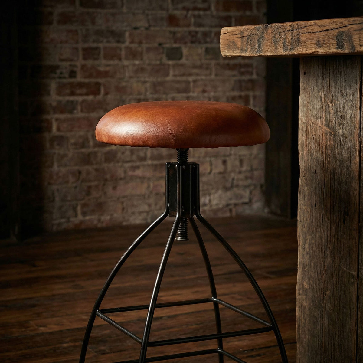 Bare Decor Pinot Counter Stool Black Metal Frame with Brown Genuine Leather Seat