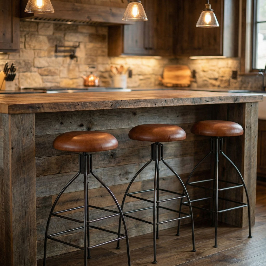 Bare Decor Pinot Counter Stool Black Metal Frame with Brown Genuine Leather Seat