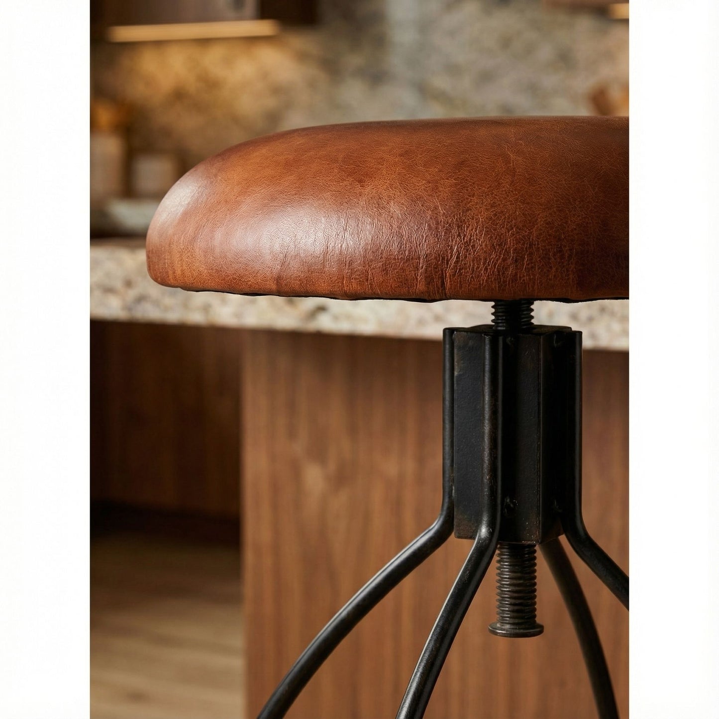 Bare Decor Pinot Counter Stool Black Metal Frame with Brown Genuine Leather Seat