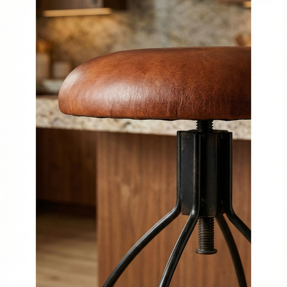 Bare Decor Pinot Counter Stool Black Metal Frame with Brown Genuine Leather Seat