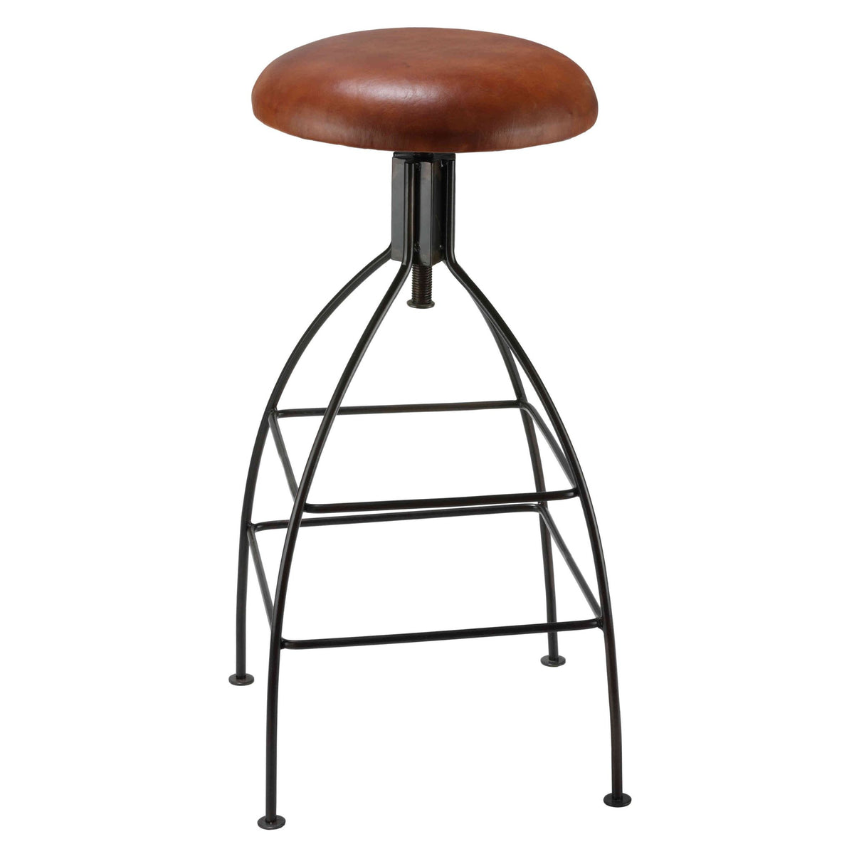Bare Decor Pinot Counter Stool Black Metal Frame with Brown Genuine Leather Seat