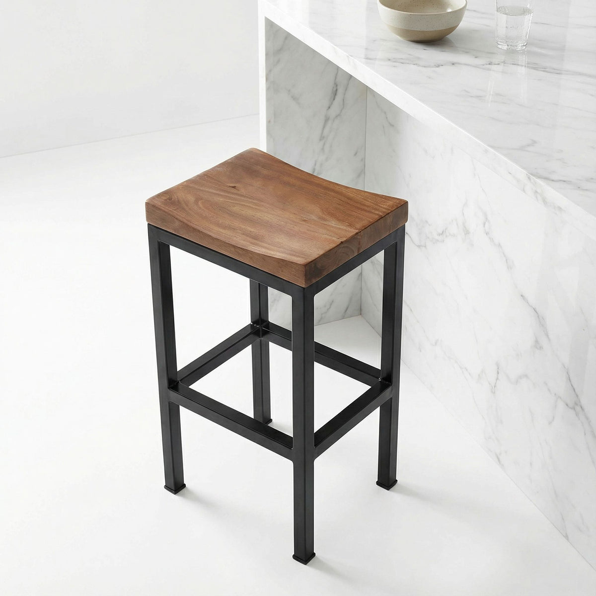 Bare Decor Kitta Metal Barstool with Solid Wood Seat