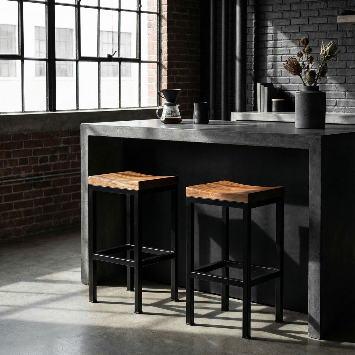 Bare Decor Kitta Metal Barstool with Solid Wood Seat