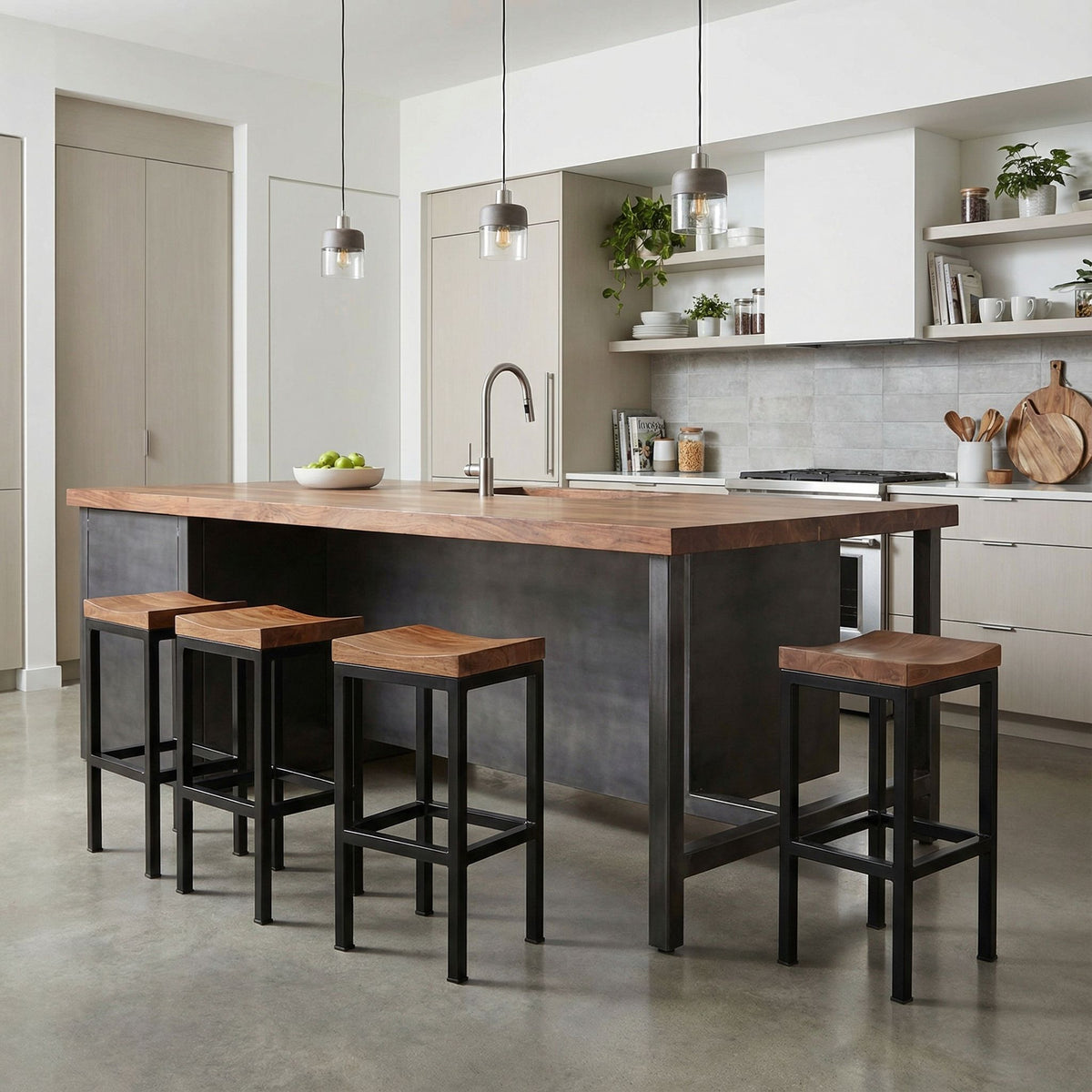 Bare Decor Kitta Metal Barstool with Solid Wood Seat