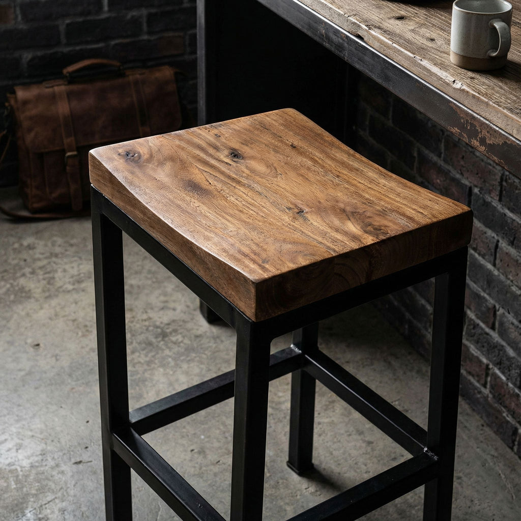 Bare Decor Kitta Metal Barstool with Solid Wood Seat