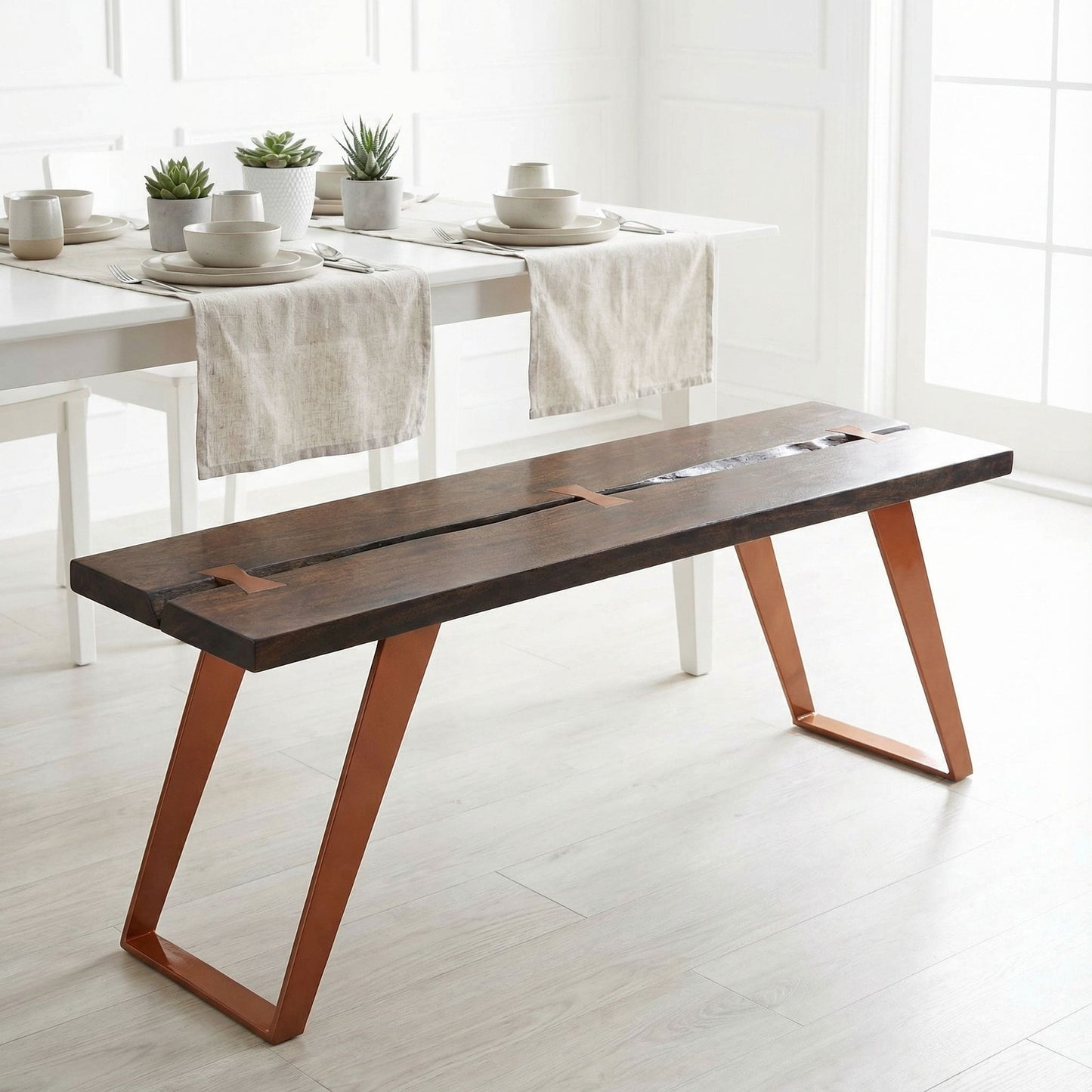 Bare Decor Admiral Wood  Dining Bench with Steel Frame, 47"