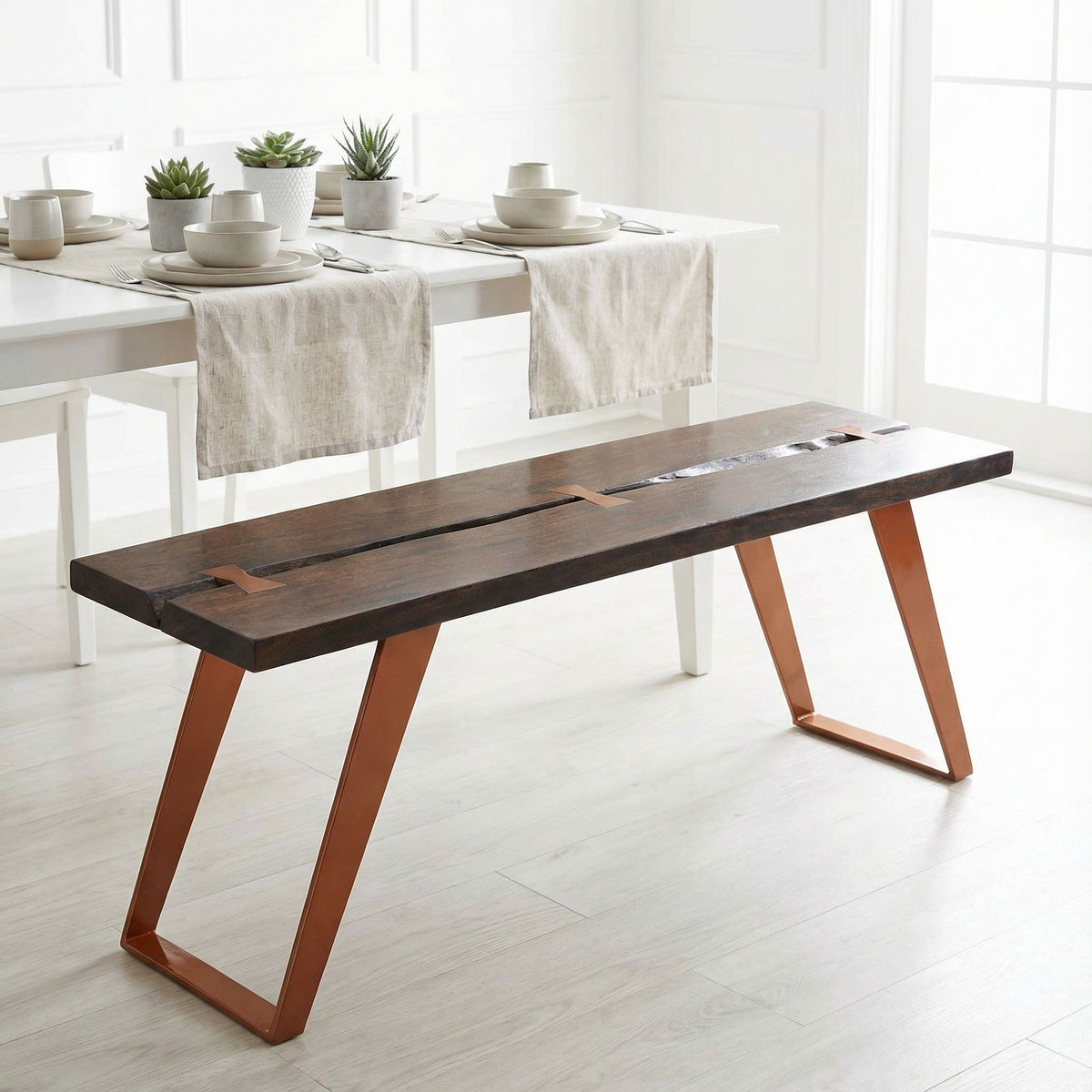 Bare Decor Admiral Wood  Dining Bench with Steel Frame, 47"
