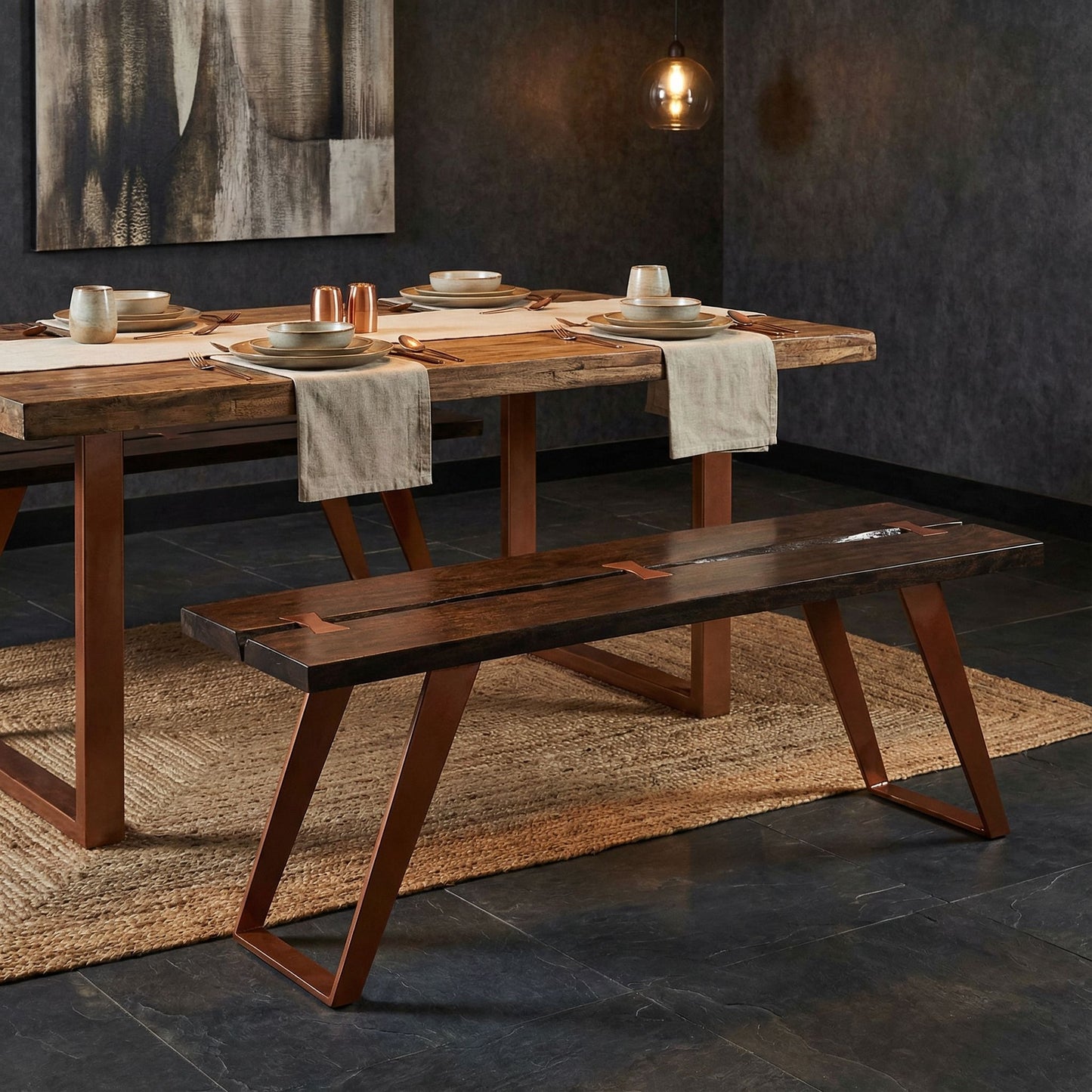 Bare Decor Admiral Wood  Dining Bench with Steel Frame, 47"