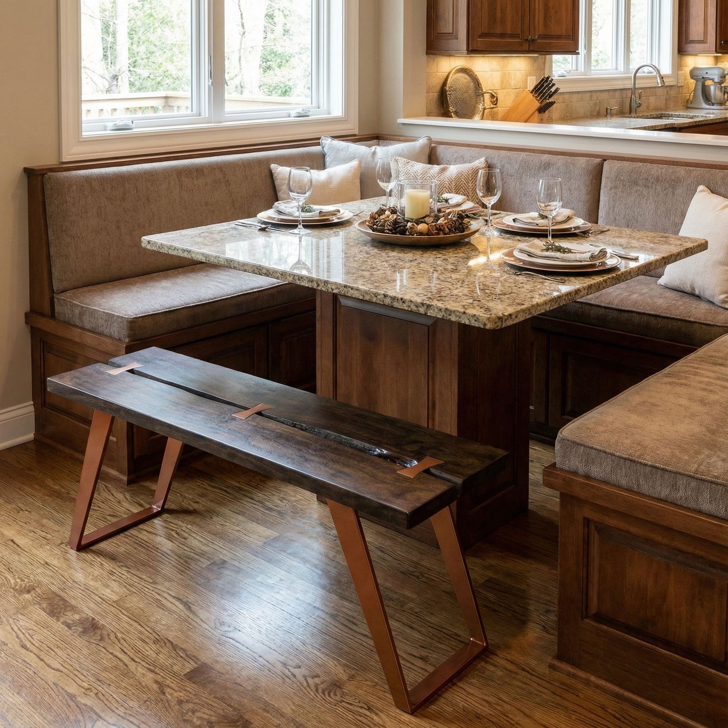 Bare Decor Admiral Wood  Dining Bench with Steel Frame, 47"