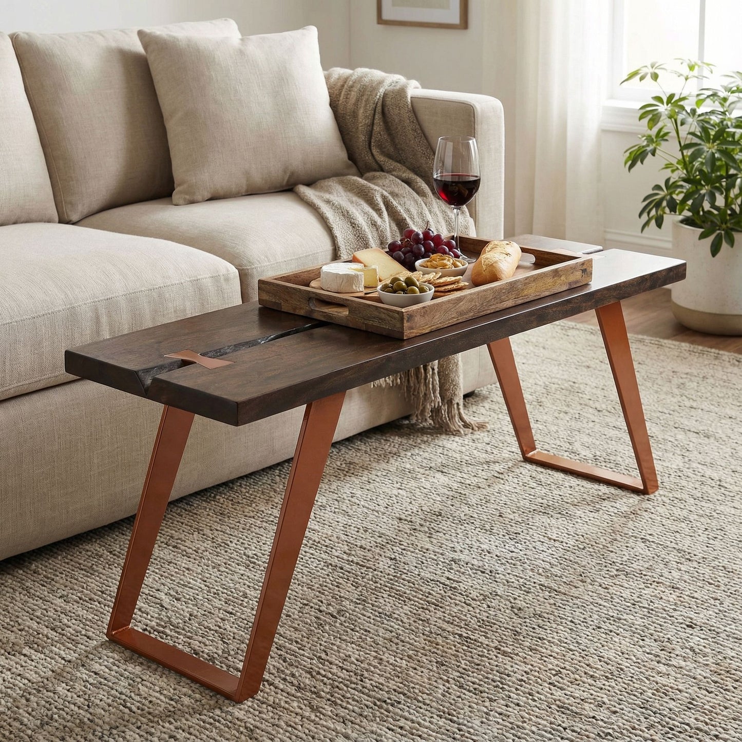 Bare Decor Admiral Wood  Dining Bench with Steel Frame, 47"