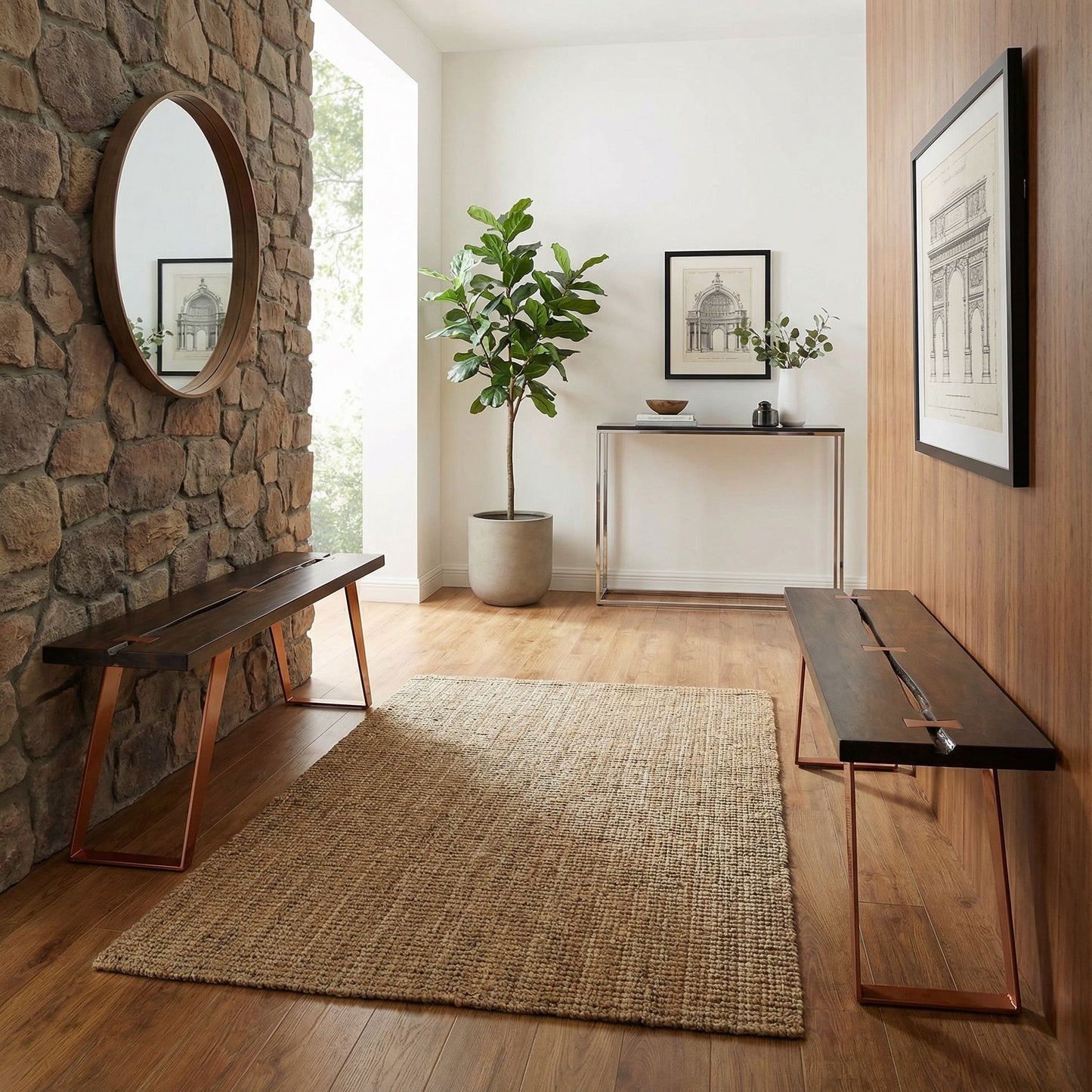 Bare Decor Admiral Wood  Dining Bench with Steel Frame, 47"