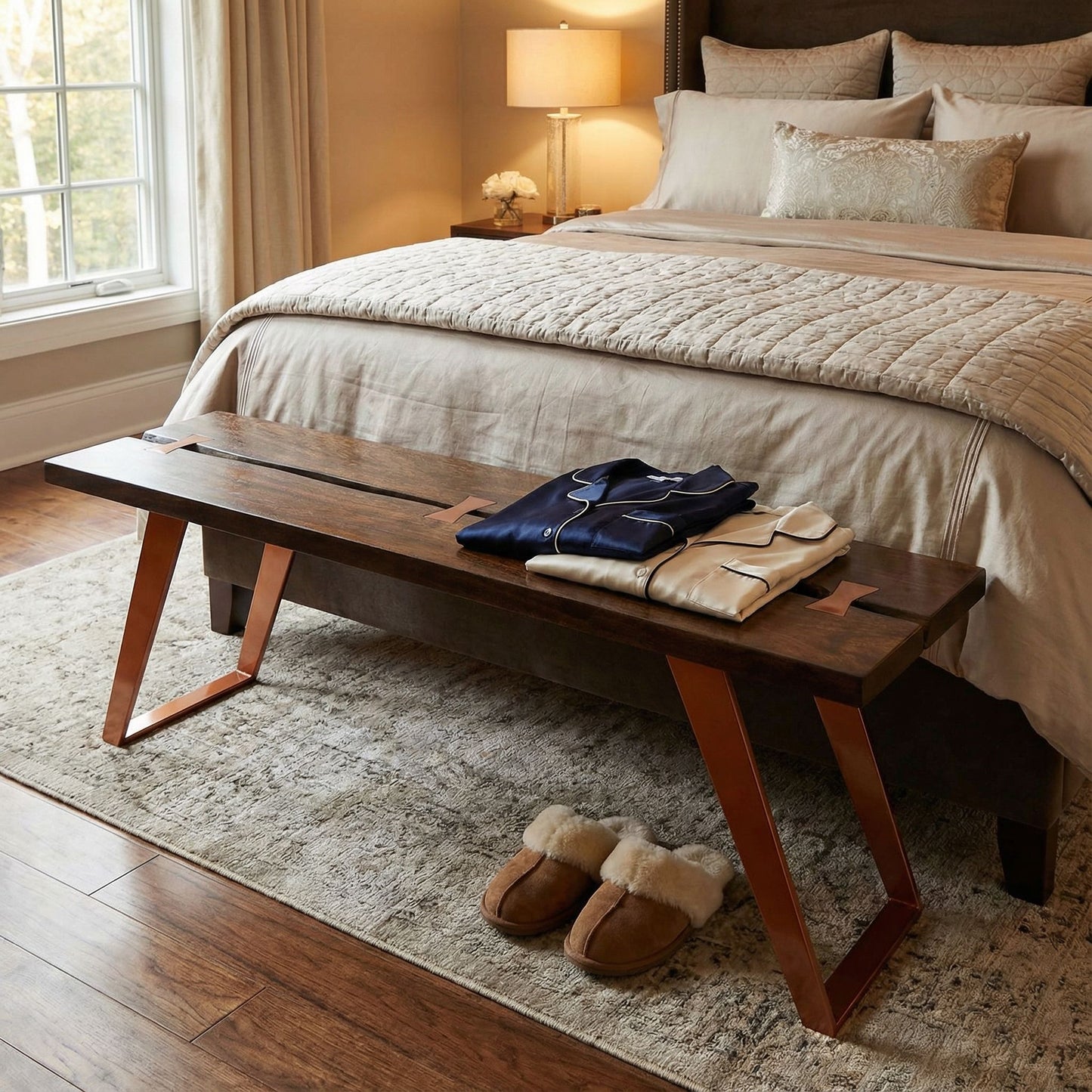 Bare Decor Admiral Wood  Dining Bench with Steel Frame, 47"