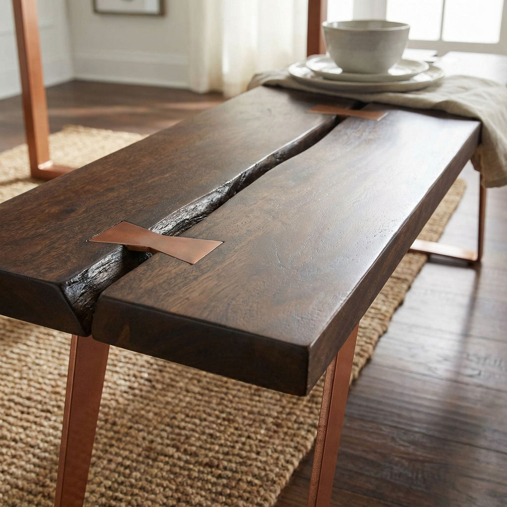 Bare Decor Admiral Wood  Dining Bench with Steel Frame, 47"