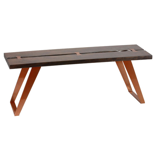 Bare Decor Admiral Wood Dining Bench with Steel Frame, 63"