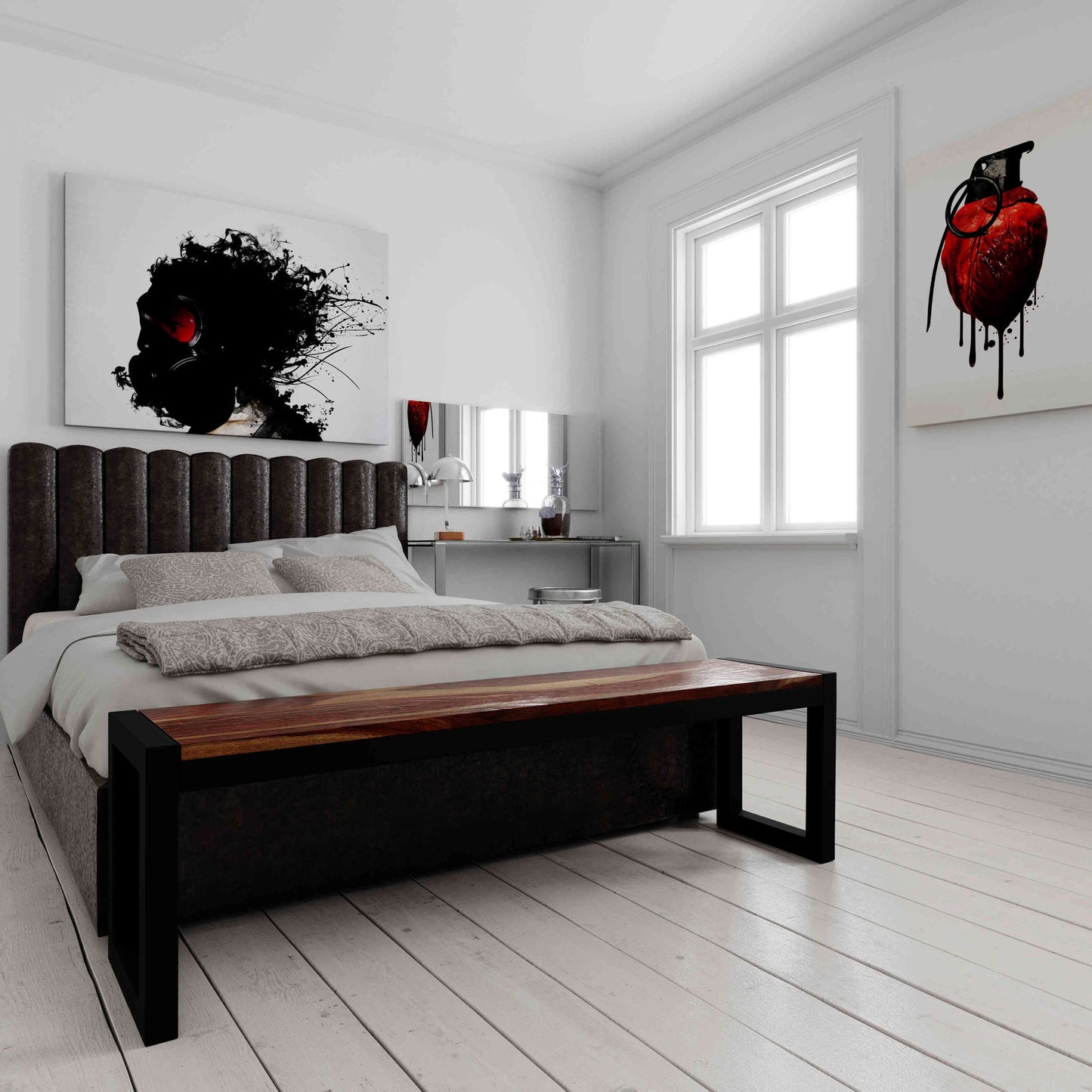 Bare Decor Delia Wood Dining Bench with Metal Base