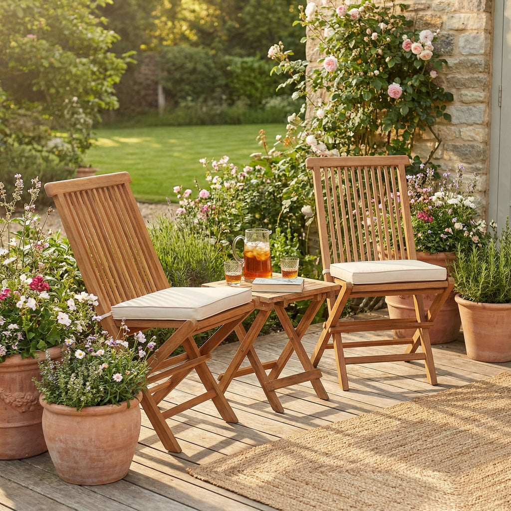 Bare Decor Vega Golden Teak Wood Outdoor Folding Chair (Set of 2)