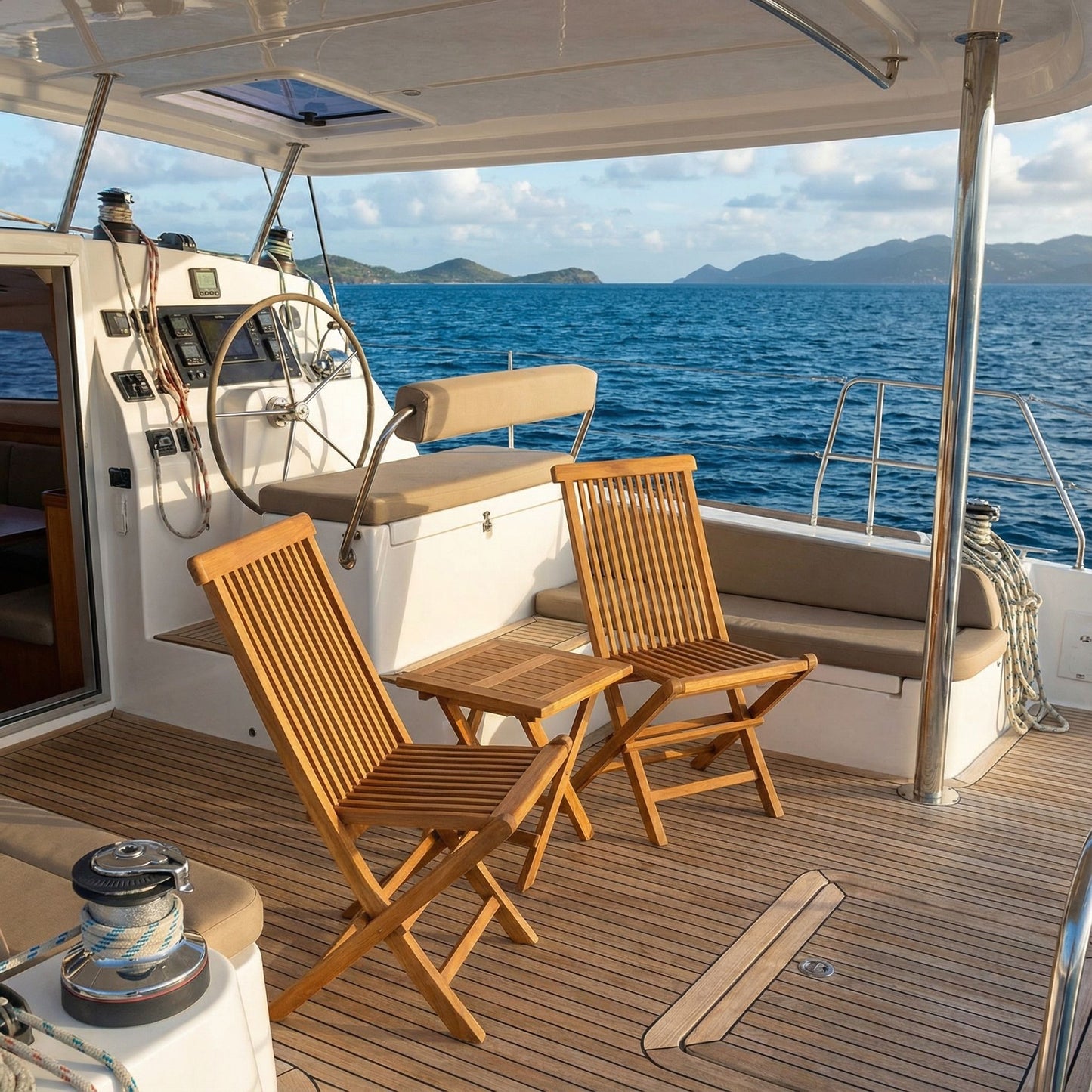 Bare Decor Vega Golden Teak Wood Outdoor Folding Chair (Set of 2)