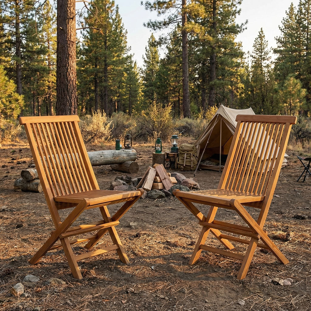 Bare Decor Vega Golden Teak Wood Outdoor Folding Chair (Set of 2)
