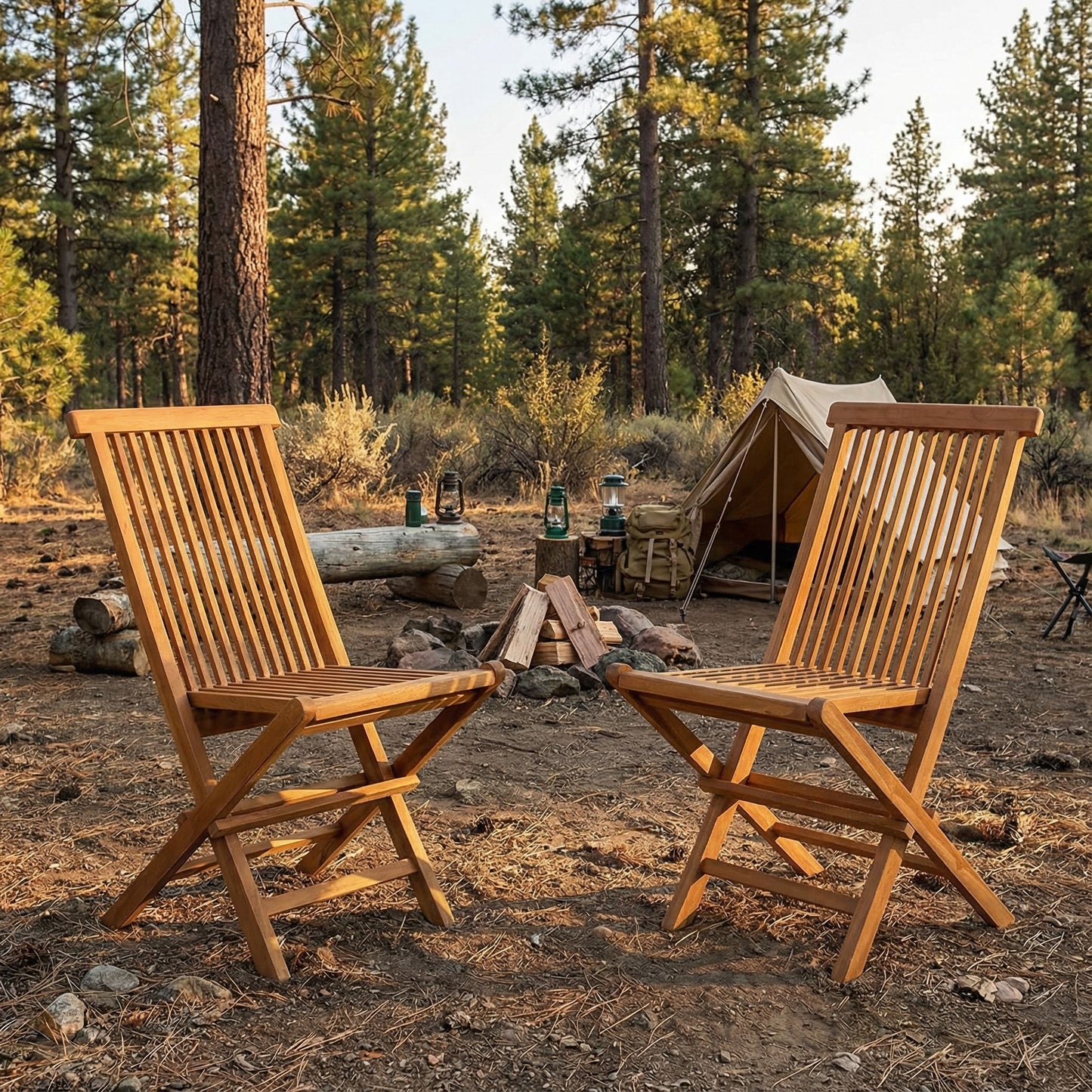 Bare Decor Vega Golden Teak Wood Outdoor Folding Chair (Set of 2)