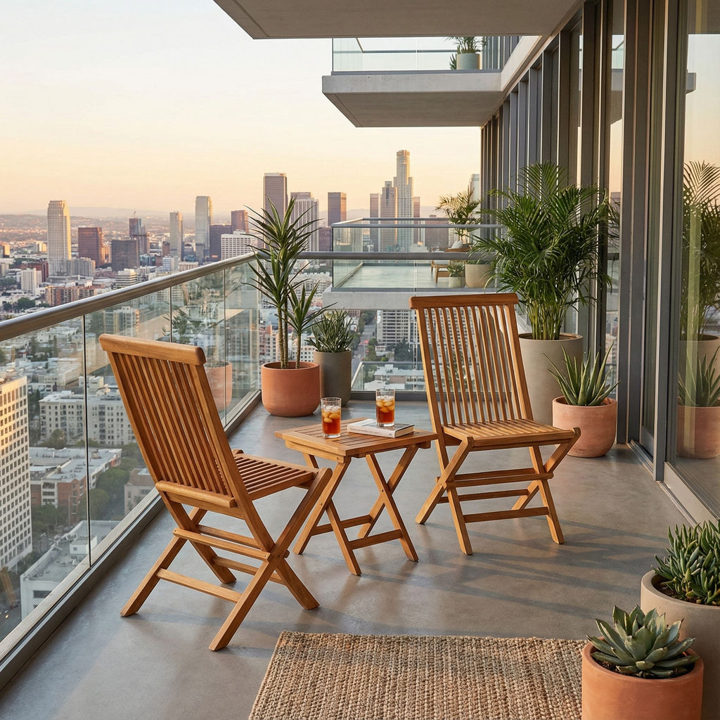 Bare Decor Vega Golden Teak Wood Outdoor Folding Chair (Set of 2)