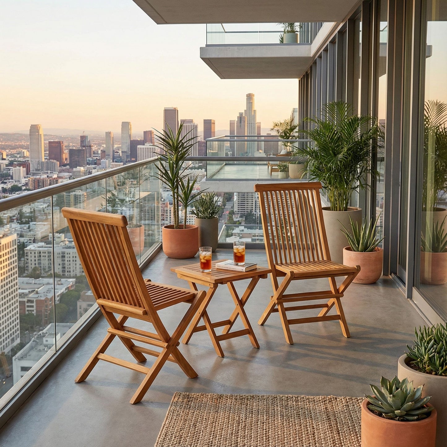 Bare Decor Vega Golden Teak Wood Outdoor Folding Chair (Set of 2)