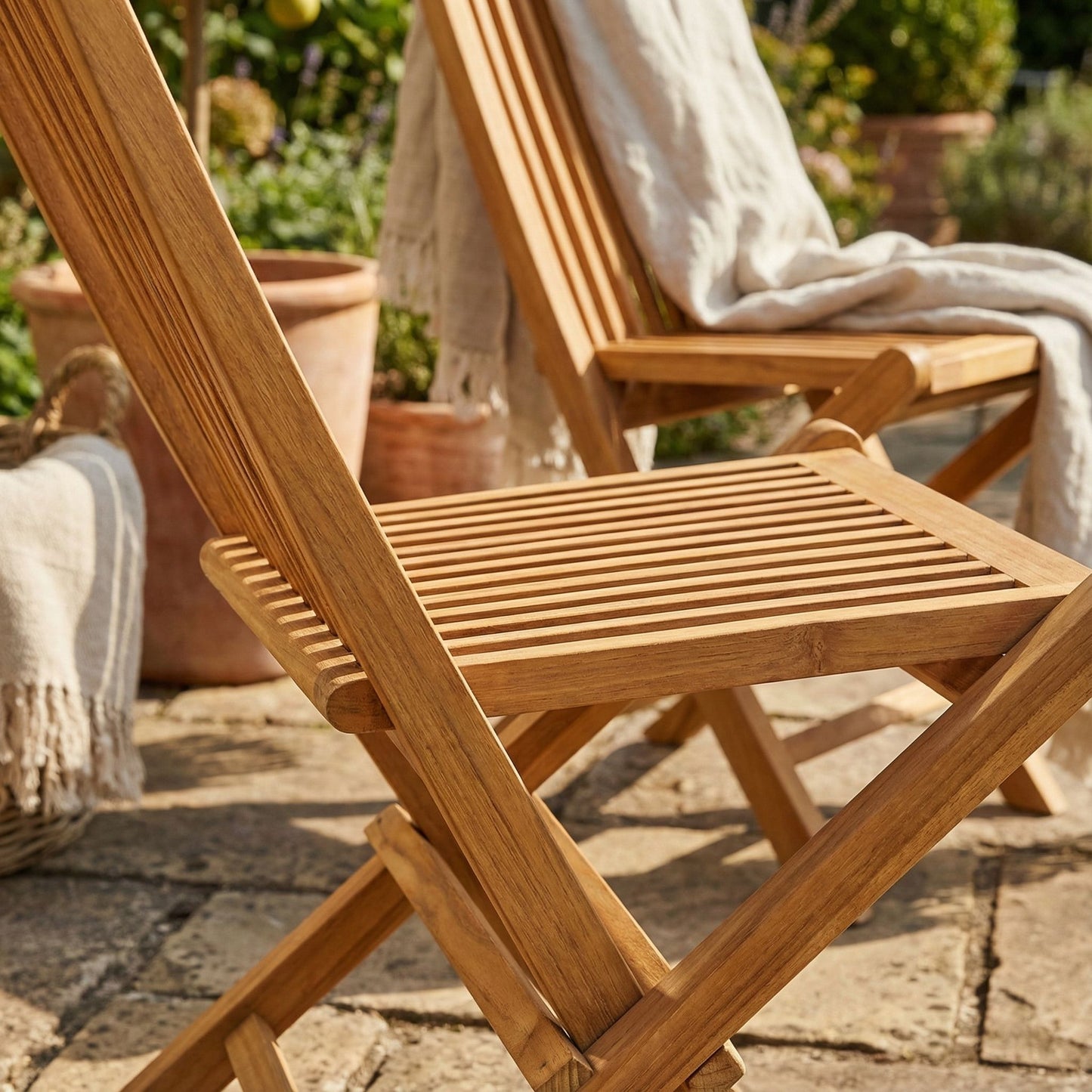 Bare Decor Vega Golden Teak Wood Outdoor Folding Chair (Set of 2)