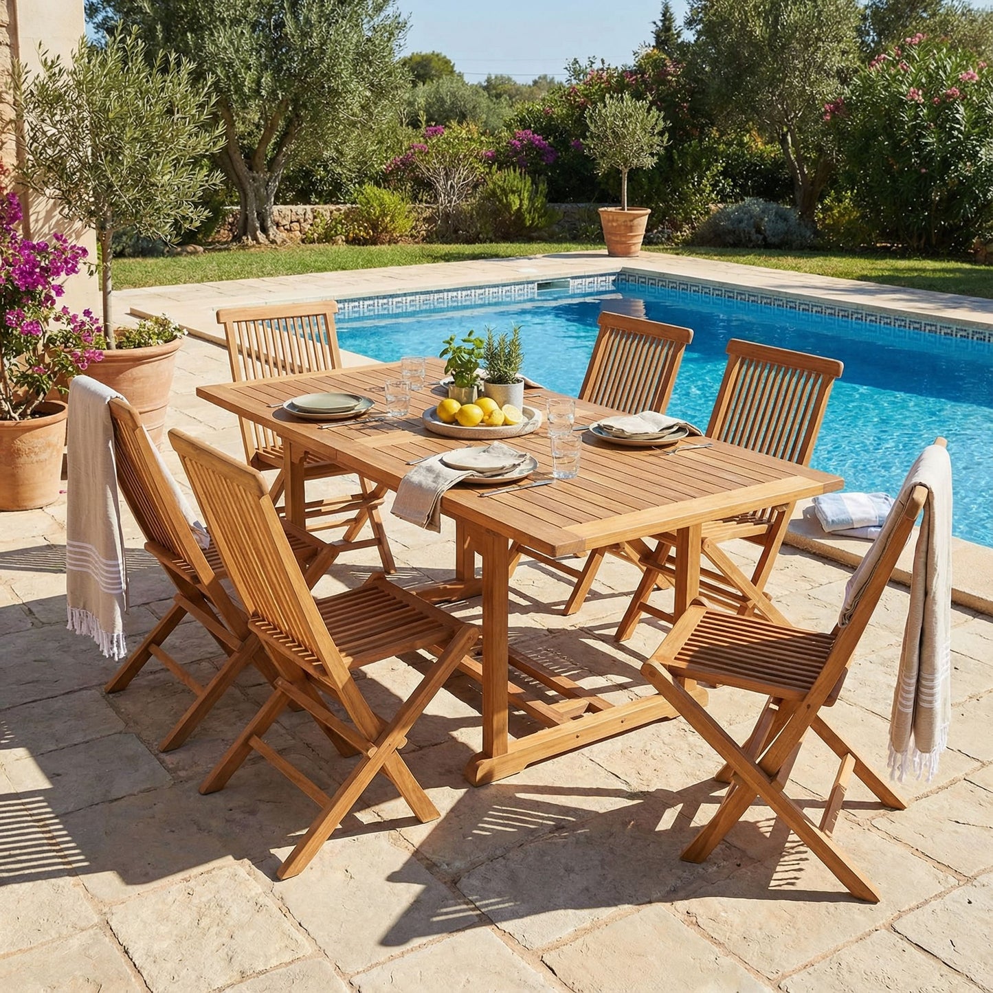 Bare Decor Vega Golden Teak Wood Outdoor Folding Chair (Set of 2)