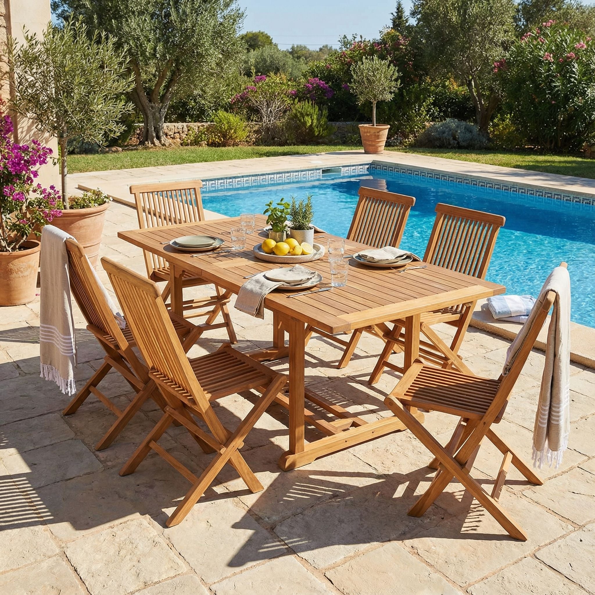 Bare Decor Vega Golden Teak Wood Outdoor Folding Chair (Set of 2)