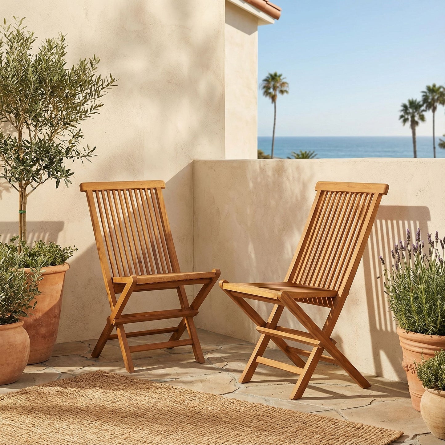 Bare Decor Vega Golden Teak Wood Outdoor Folding Chair (Set of 2)