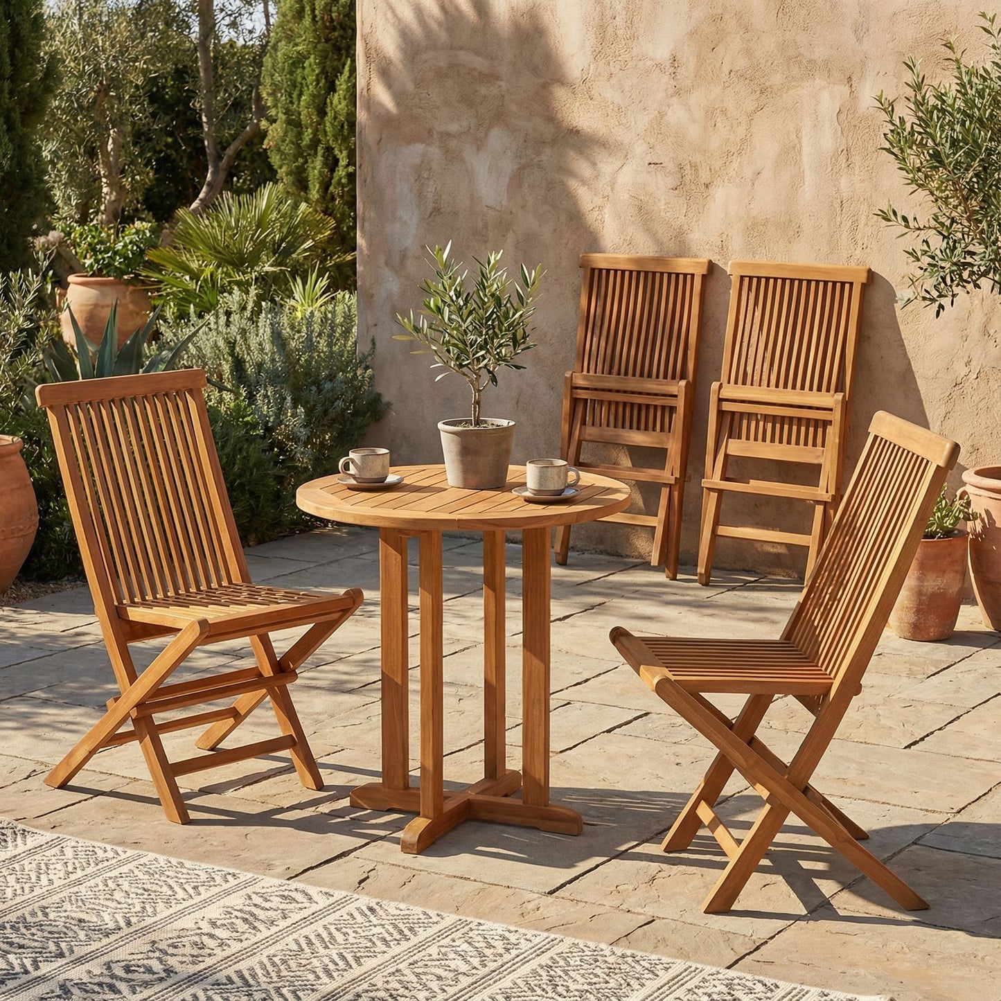 Bare Decor Vega Golden Teak Wood Outdoor Folding Chair (Set of 2)
