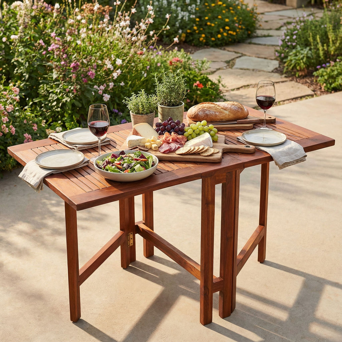 Bare Decor Emery Double Leaf Butterfly Folding Dining Table, Teak