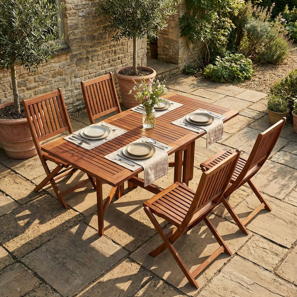 Bare Decor Emery Double Leaf Butterfly Folding Dining Table, Teak