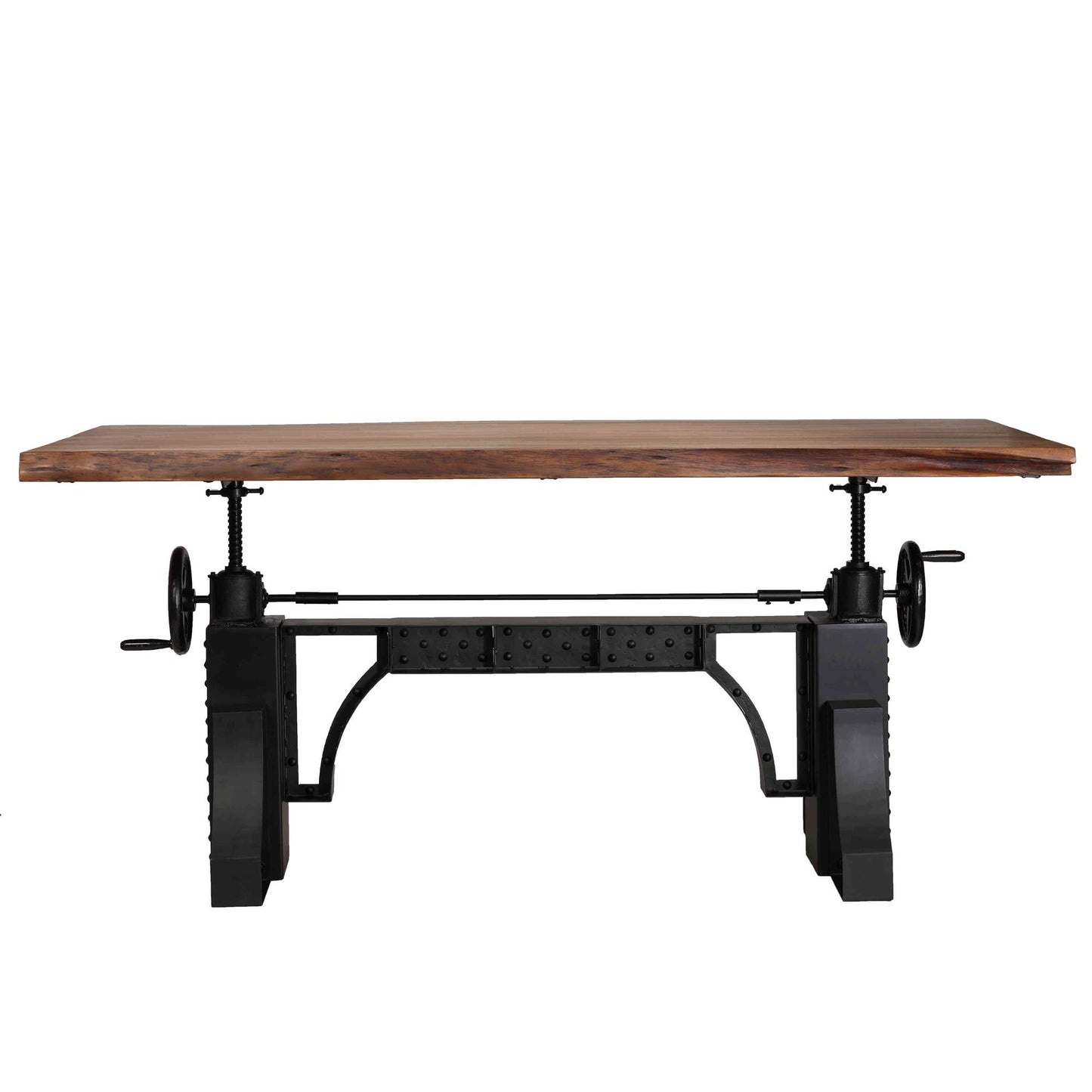 Bare Decor Blacksmith Wood Crank Table Executive Sit To Stand with Riveted Metal Base