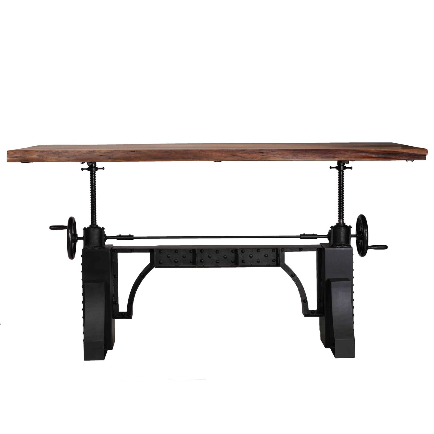 Bare Decor Blacksmith Wood Crank Table Executive Sit To Stand with Riveted Metal Base