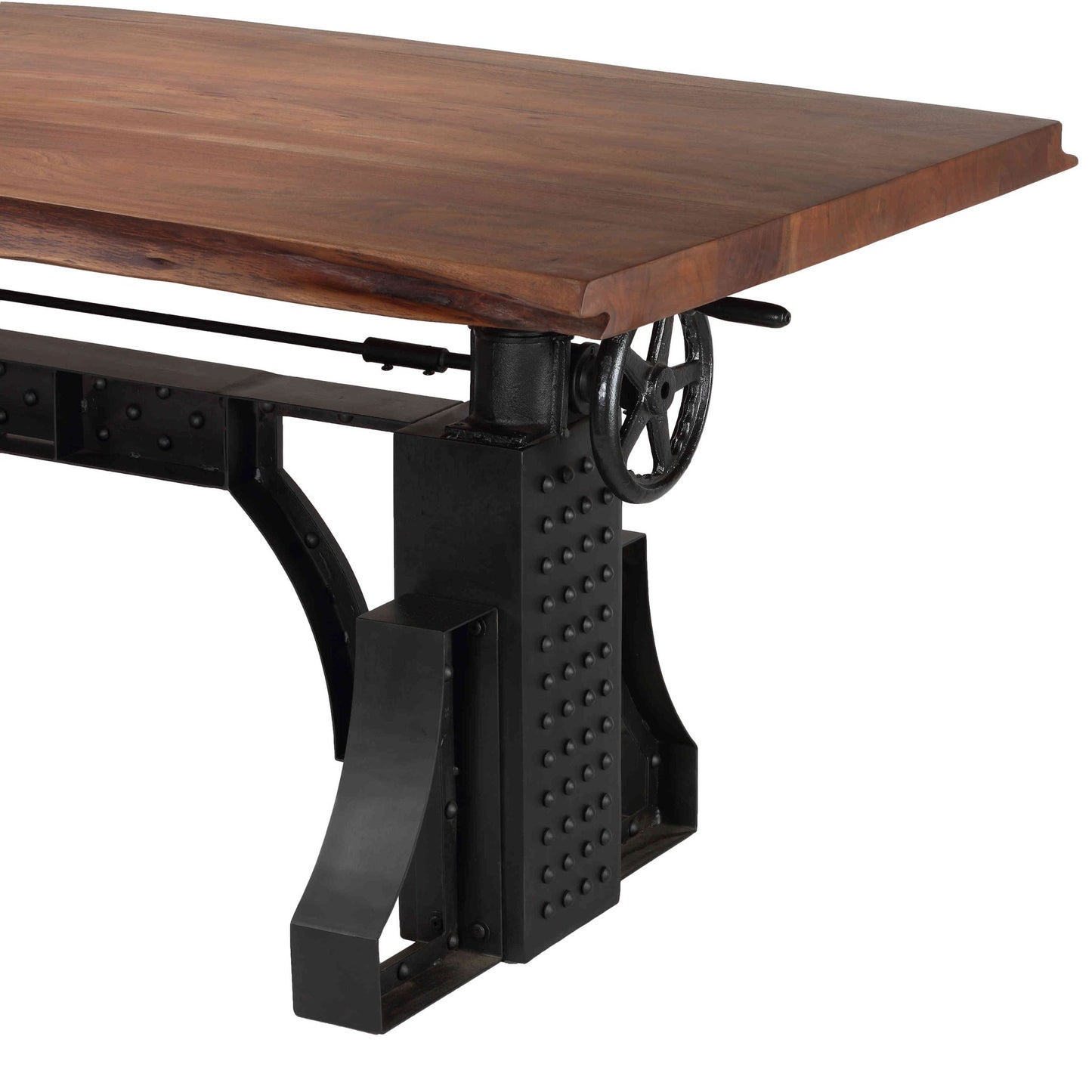 Bare Decor Blacksmith Wood Crank Table Executive Sit To Stand with Riveted Metal Base
