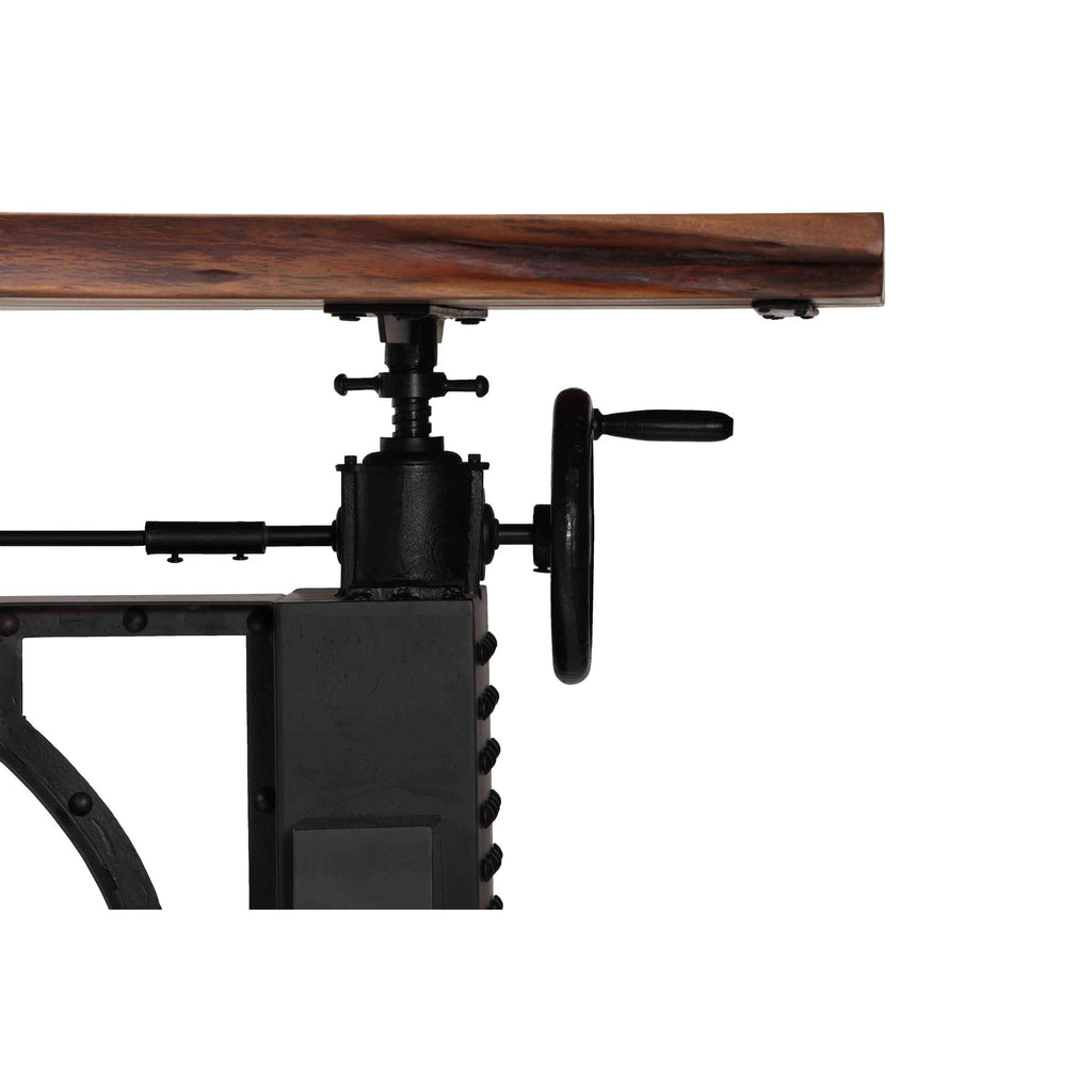 Bare Decor Blacksmith Wood Crank Table Executive Sit To Stand with Riveted Metal Base