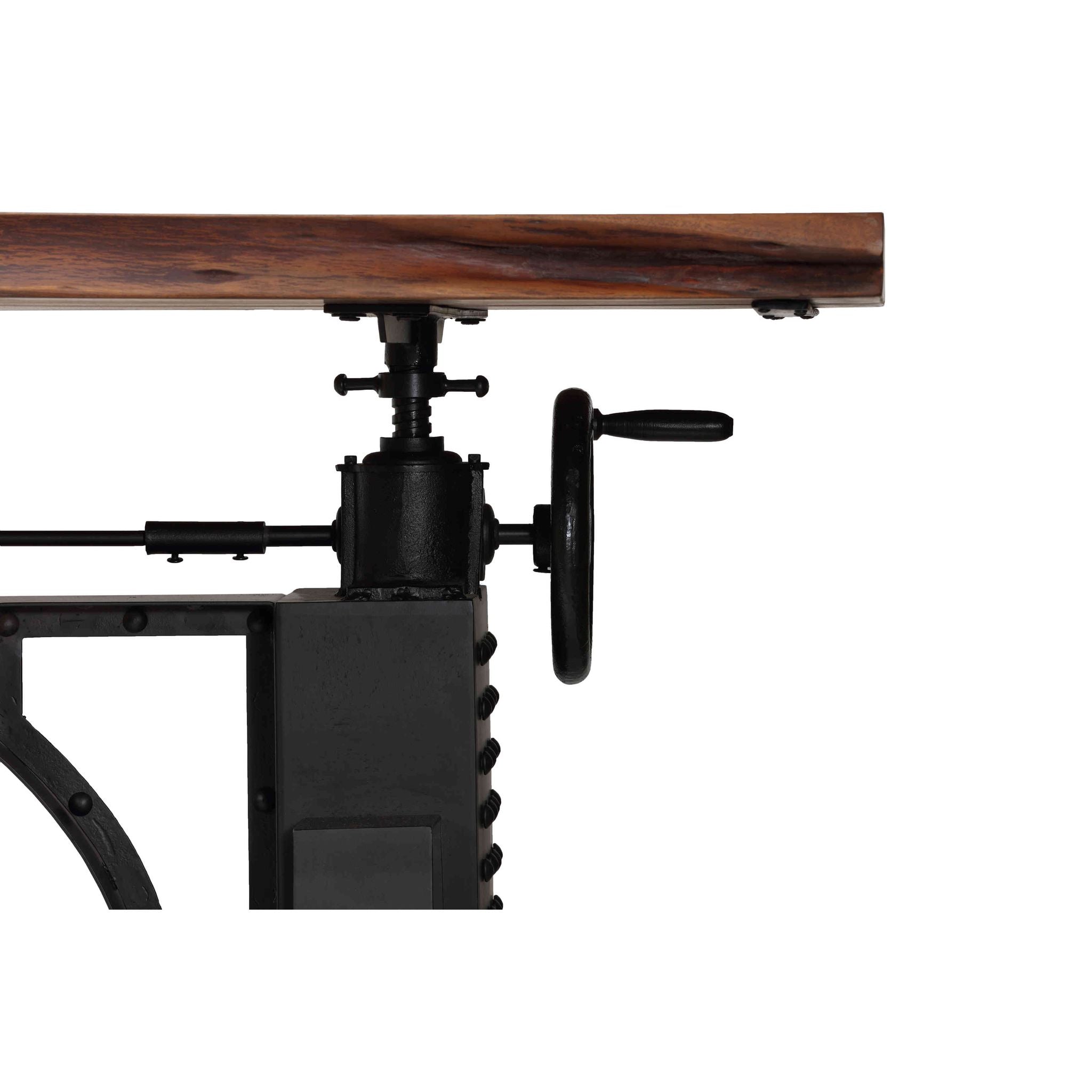 Bare Decor Blacksmith Wood Crank Table Executive Sit To Stand with Riveted Metal Base