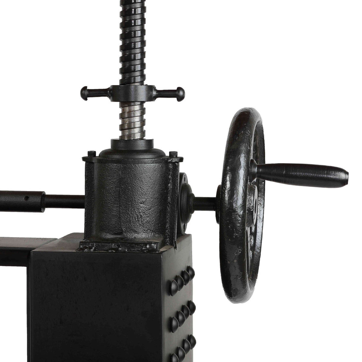 Bare Decor Blacksmith Wood Crank Table Executive Sit To Stand with Riveted Metal Base