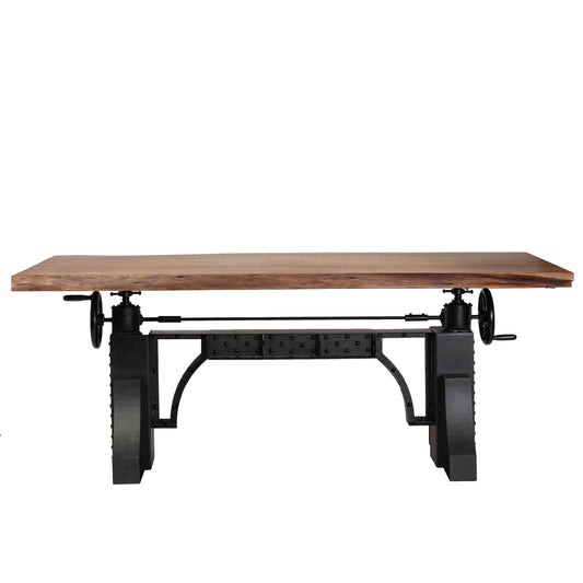 Bare Decor Blacksmith Wood Crank Table Executive Sit To Stand with Riveted Metal Base