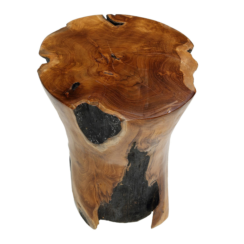 Bare Decor Hourglass Artisan Accent Tree Stump Table, Solid Teak Wood