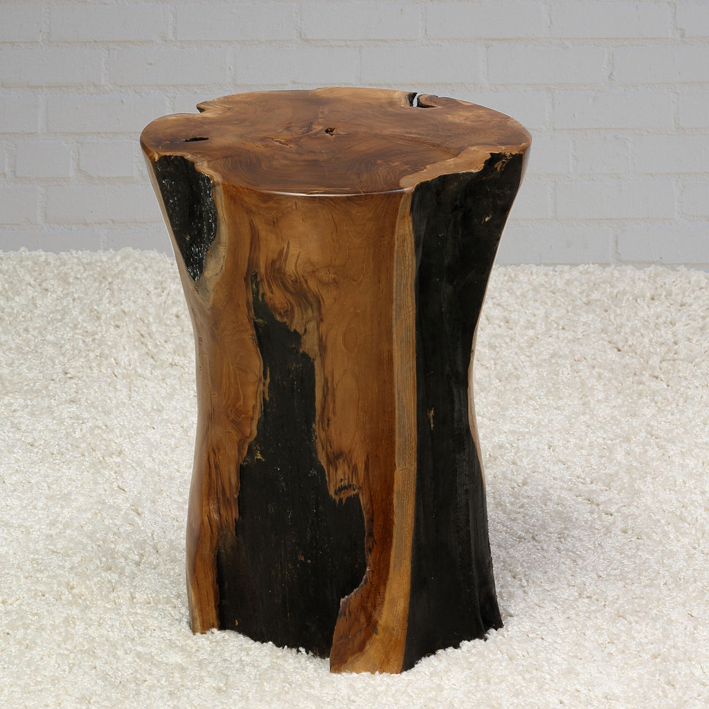 Bare Decor Hourglass Artisan Accent Tree Stump Table, Solid Teak Wood