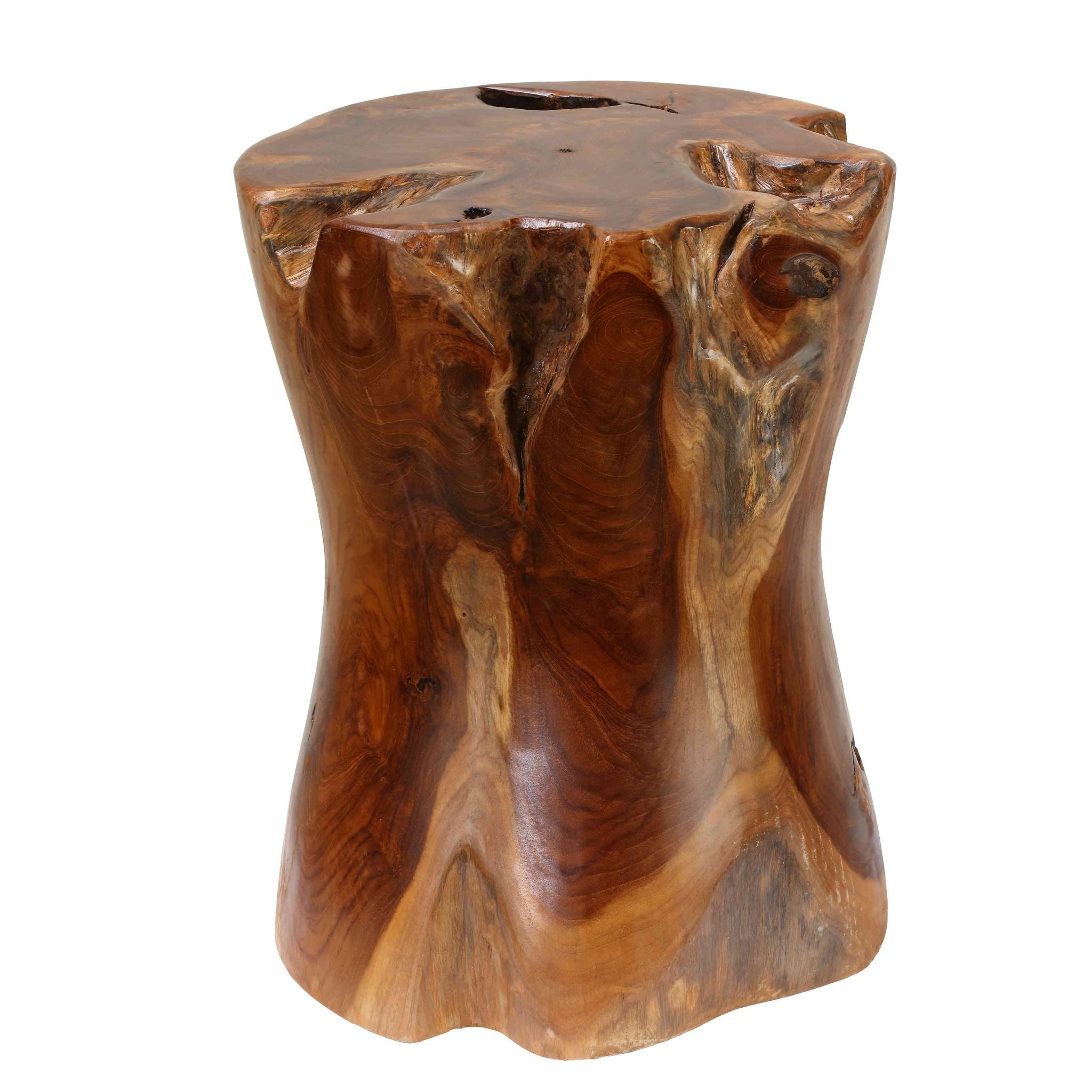 Bare Decor Hourglass Artisan Accent Tree Stump Table, Solid Teak Wood