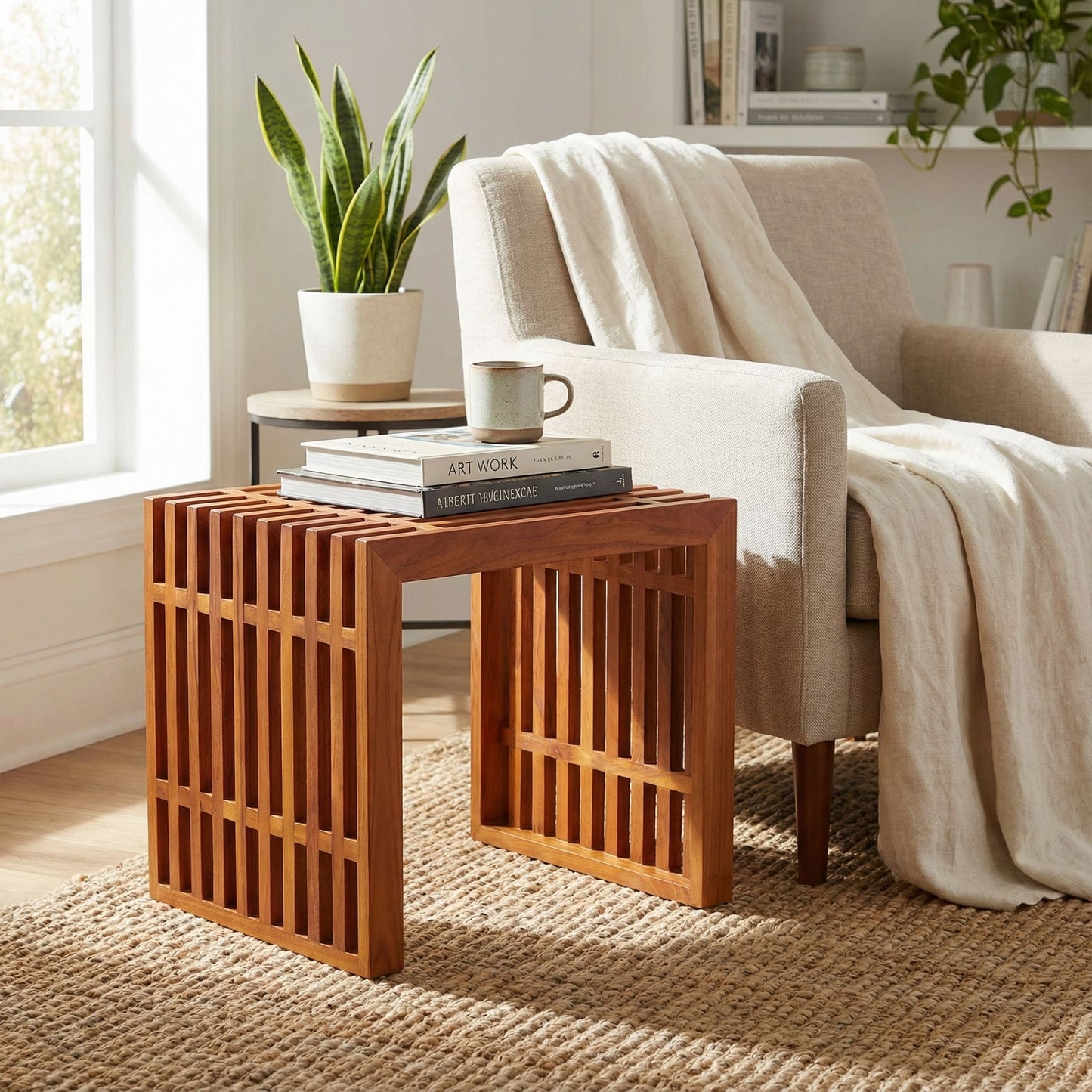 Bare Decor Slotted Arch Accent Table in Solid Teak Wood