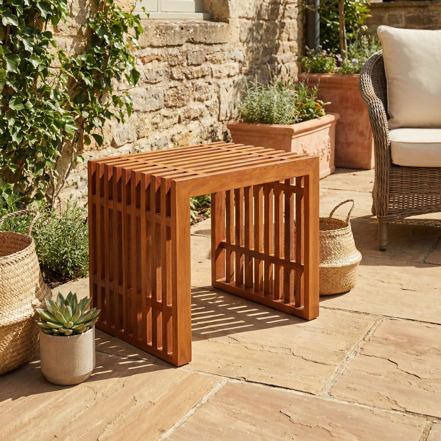 Bare Decor Slotted Arch Accent Table in Solid Teak Wood