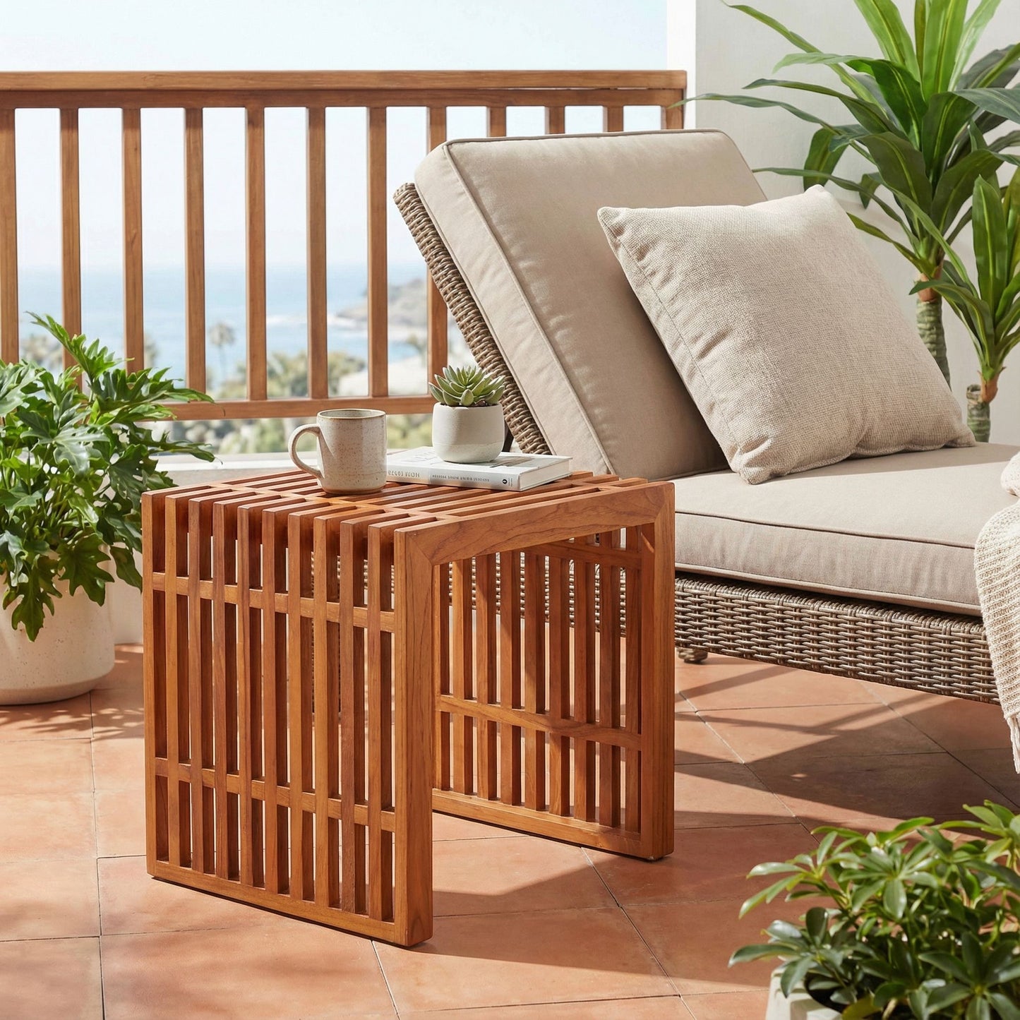 Bare Decor Slotted Arch Accent Table in Solid Teak Wood