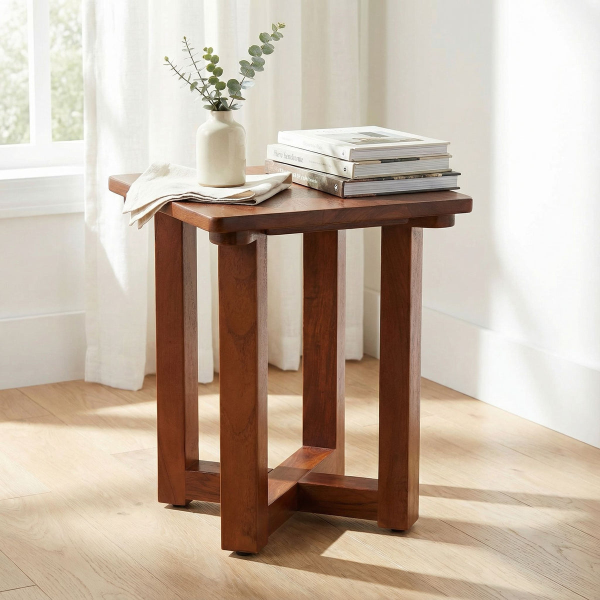 Bare Decor Faro Solid Teak Wood Small End Side Table, Square 14x14x17